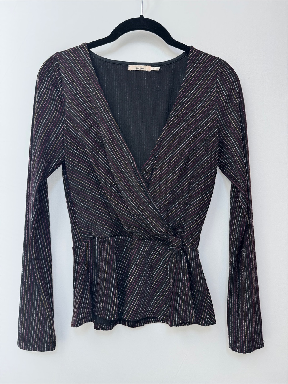 Peplum Wrap Top with Metallic Stripes